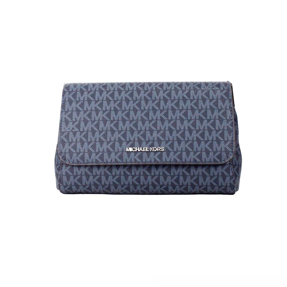 Michael Kors Jet Set Medium Navy Blue PVC Convertible Pouchette Crossbody Bag. - Picture 3 of 14